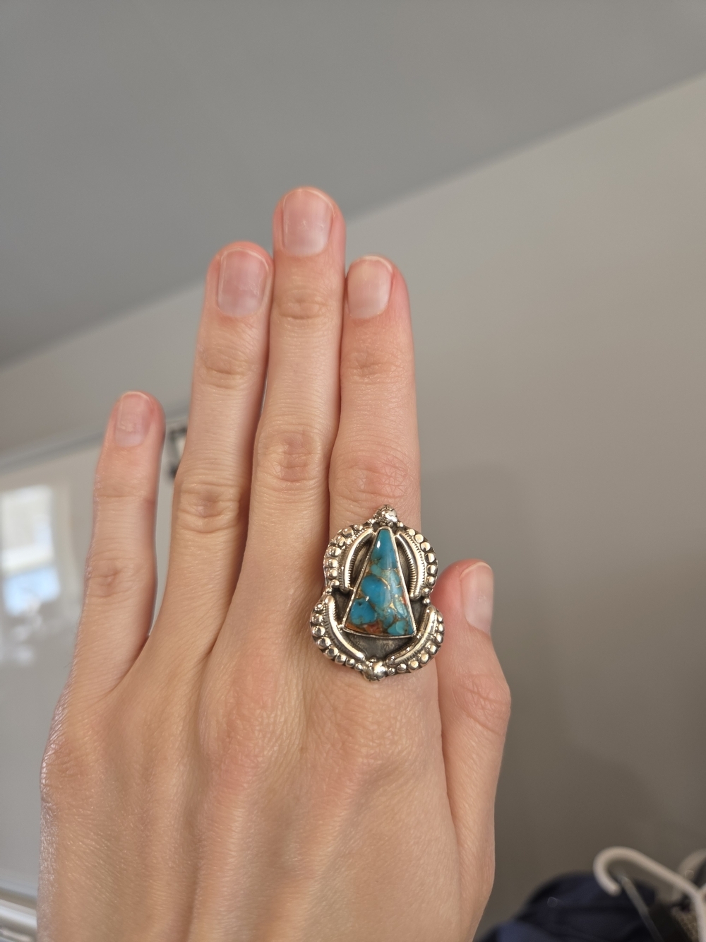 Spiny Oyster Copper Turquoise Sterling Ring